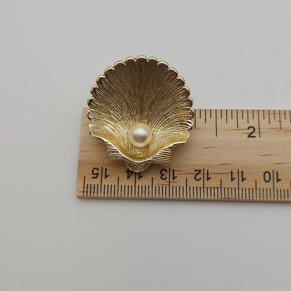 Vtg Gold Tone Shell & Crab Brooch Set Faux Pearl Beach Ocean Cancer Zodiac July - Picture 13 of 16